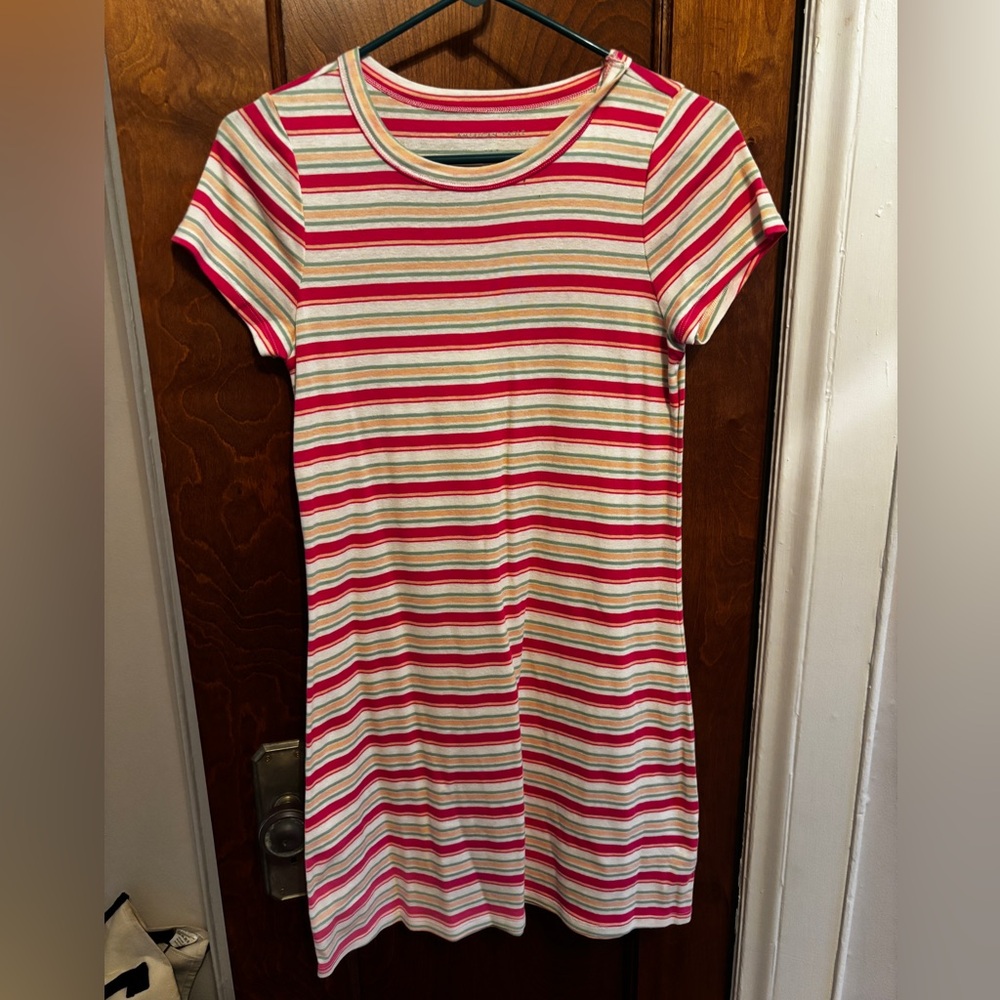 American Eagle Outfitters Women’s Striped T-Shirt Dress - Pink, Cream, Yellow